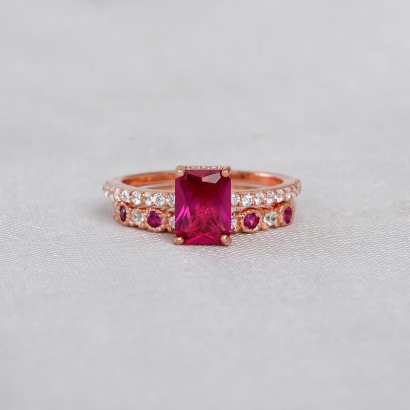 Ruby Engagement Ring Set For Women