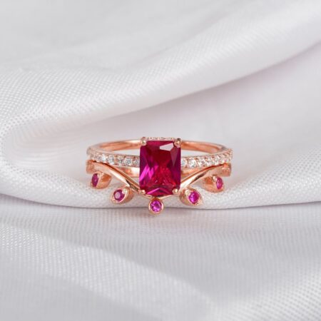 Ruby Engagement Ring Set For Women