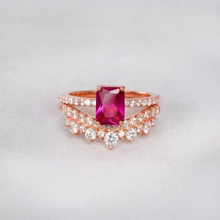 Ruby Engagement Ring Set For Women