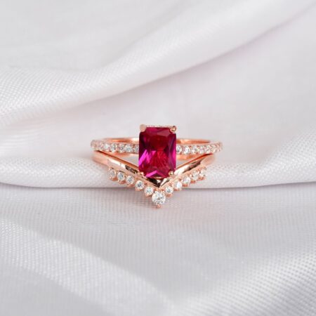 Ruby Engagement Ring Set For Women