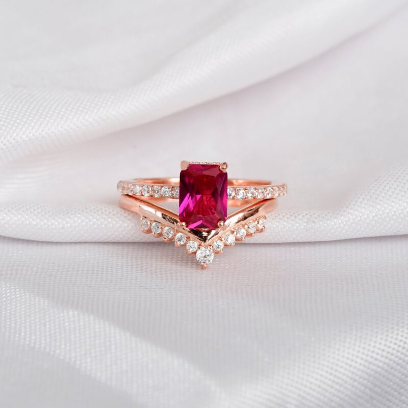 Ruby Engagement Ring Set For Women