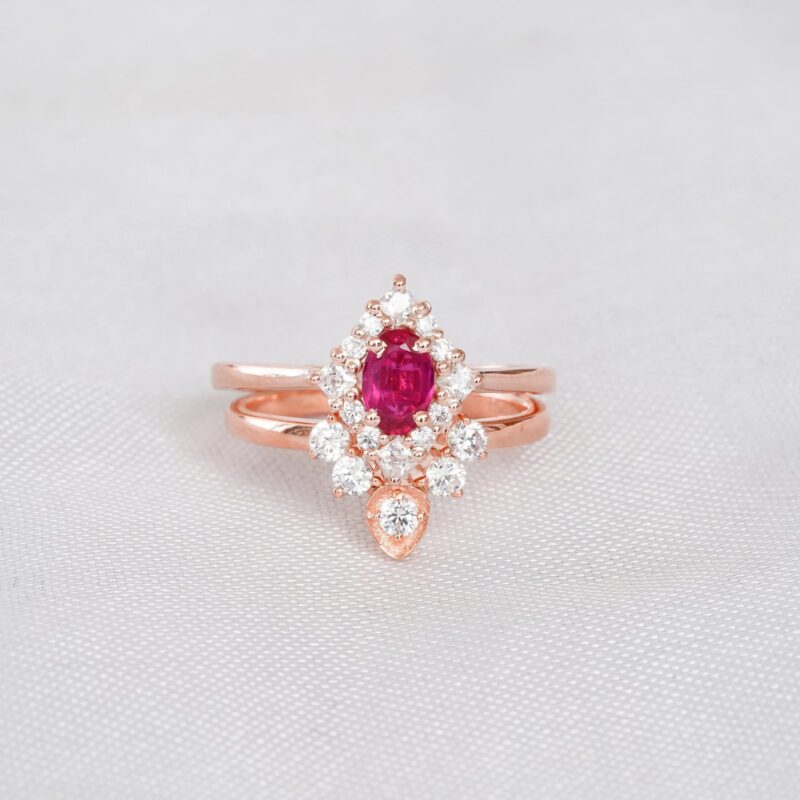 Ruby Engagement Ring Set For Women