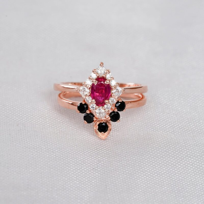 Ruby Engagement Ring Set For Women