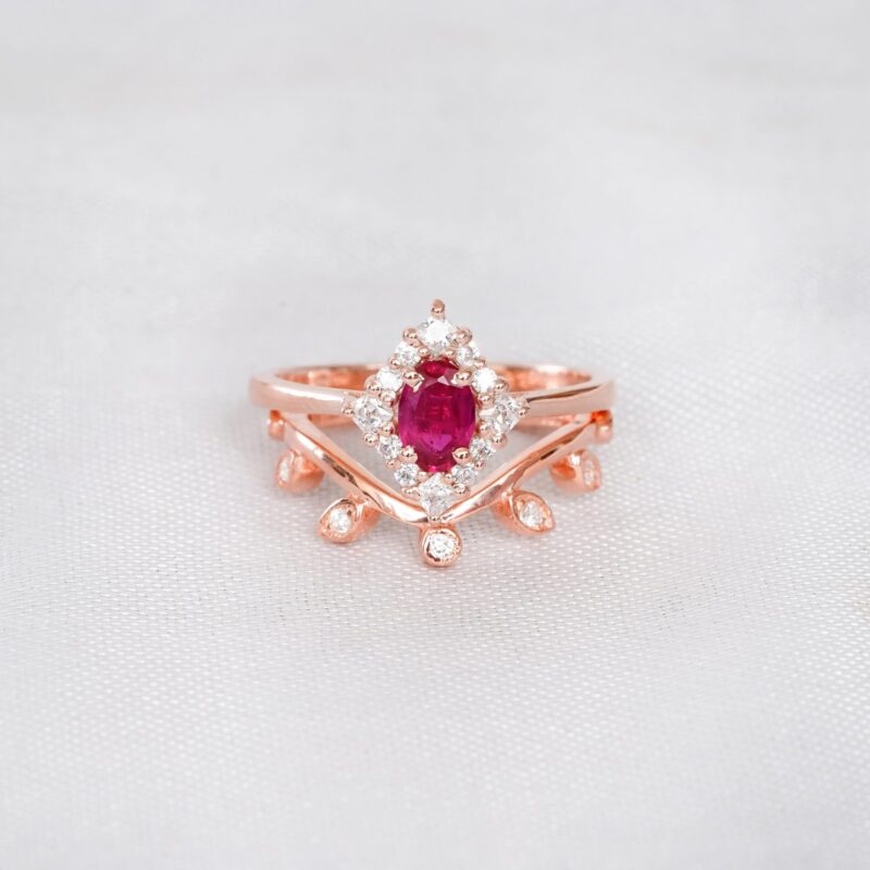 Ruby Engagement Ring Set For Women