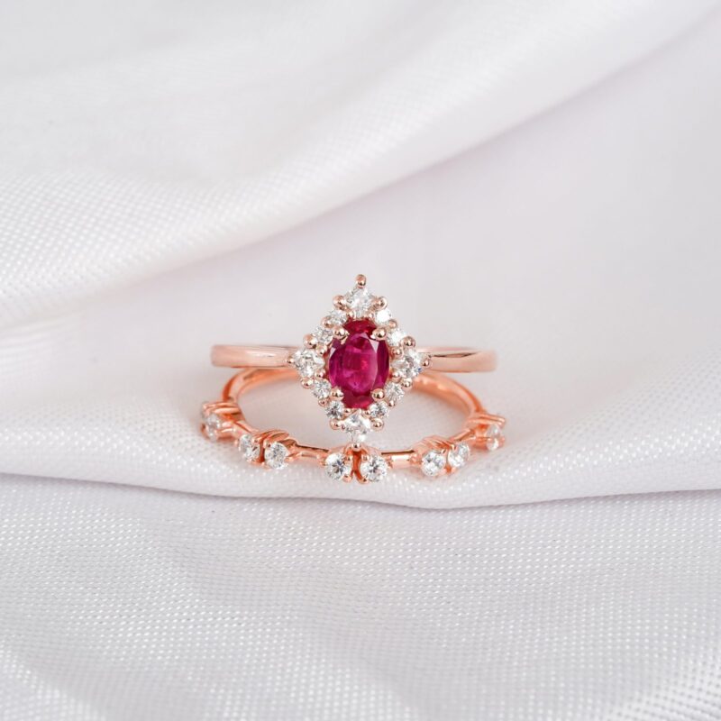 Ruby Engagement Ring Set For Women