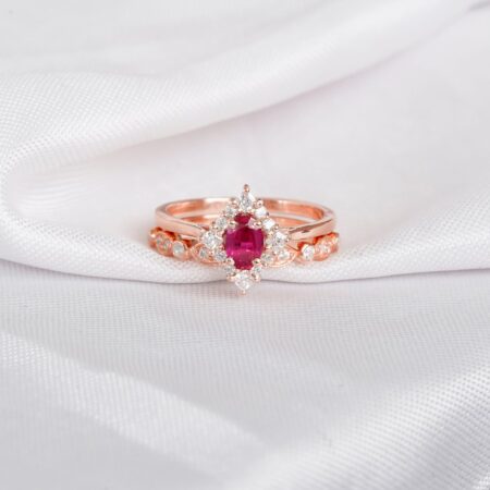 Ruby Engagement Ring Set For Women
