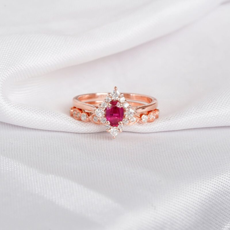 Ruby Engagement Ring Set For Women