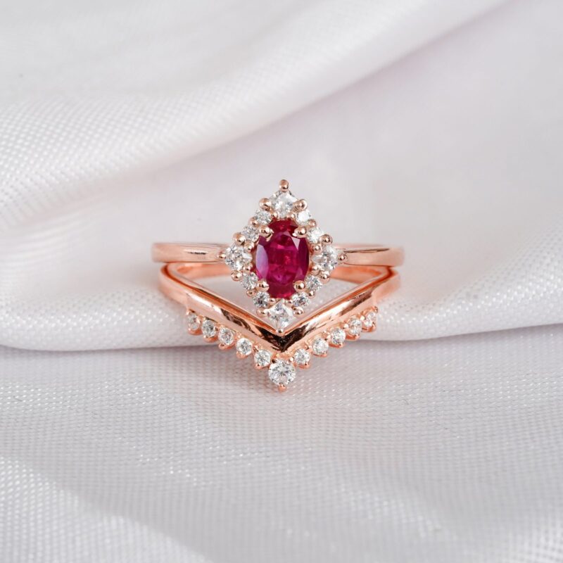 Ruby Engagement Ring Set For Women