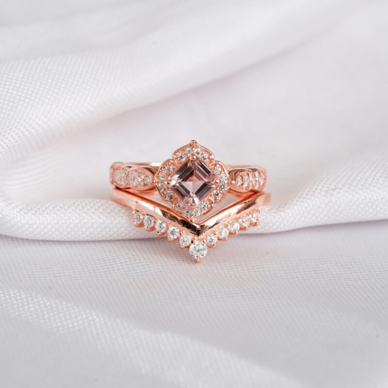 Morganite Engagement Ring Set For Women