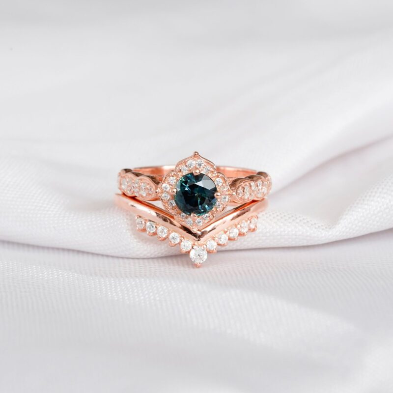 Alexandrite Engagement Ring Set For Women