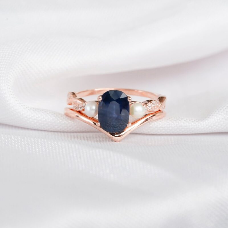 Blue Sapphire Engagement Ring Set For Women