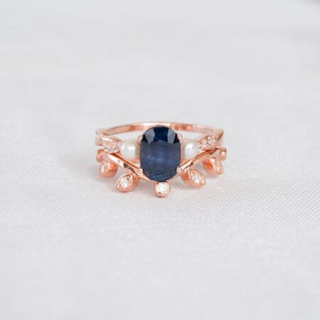 Blue Sapphire Engagement Ring Set For Women