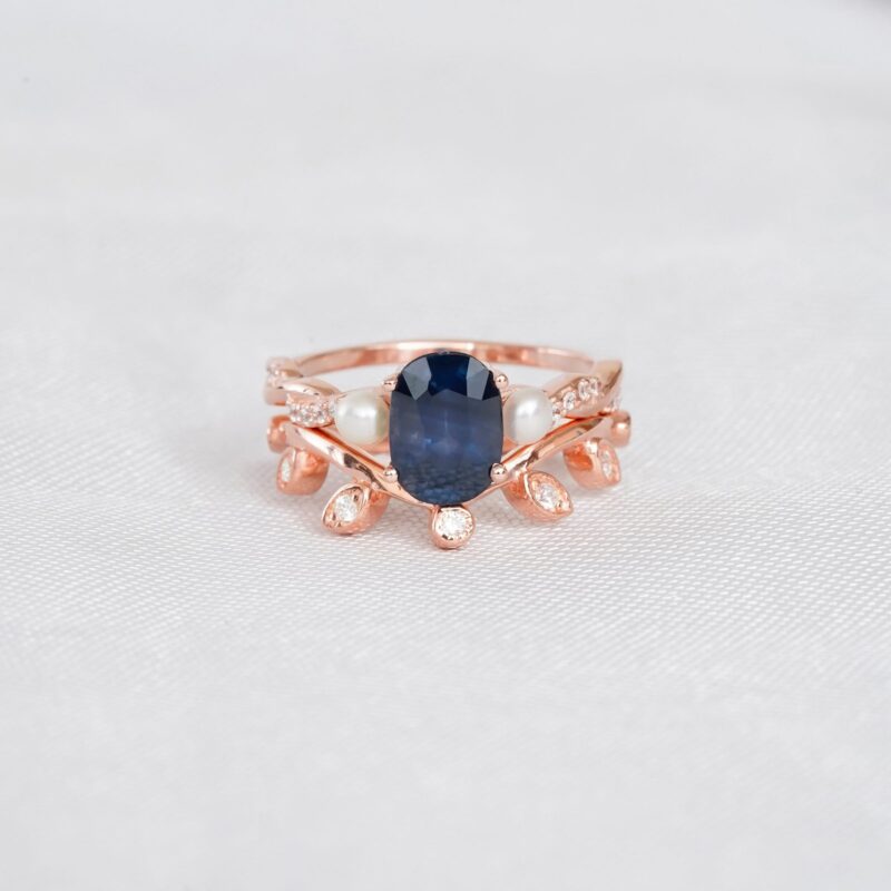 Blue Sapphire Engagement Ring Set For Women