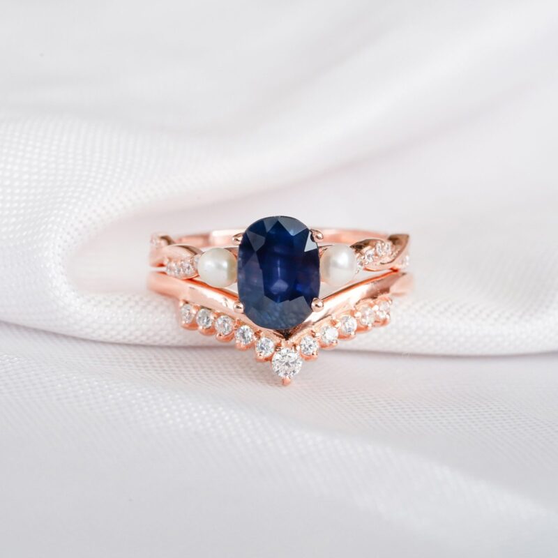 Blue Sapphire Engagement Ring Set For Women