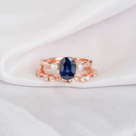 Blue Sapphire Engagement Ring Set For Women