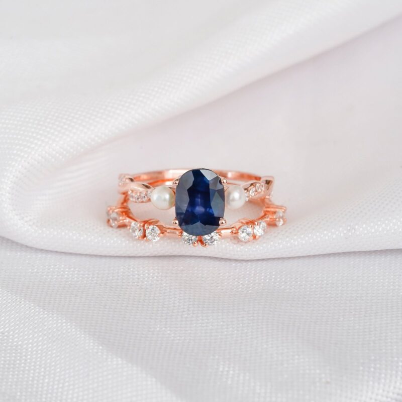 Blue Sapphire Engagement Ring Set For Women