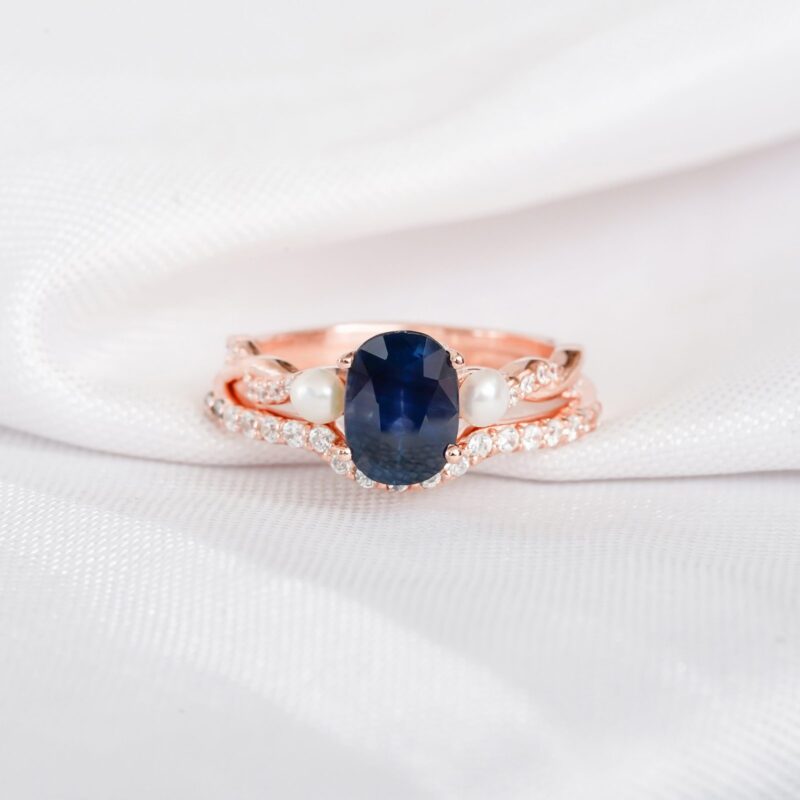 Blue Sapphire Engagement Ring Set For Women