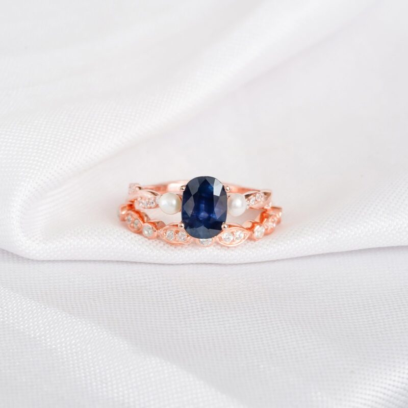Blue Sapphire Engagement Ring Set For Women