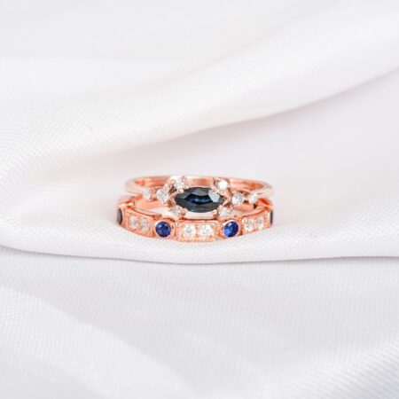 Blue Sapphire Engagement Ring Set For Women
