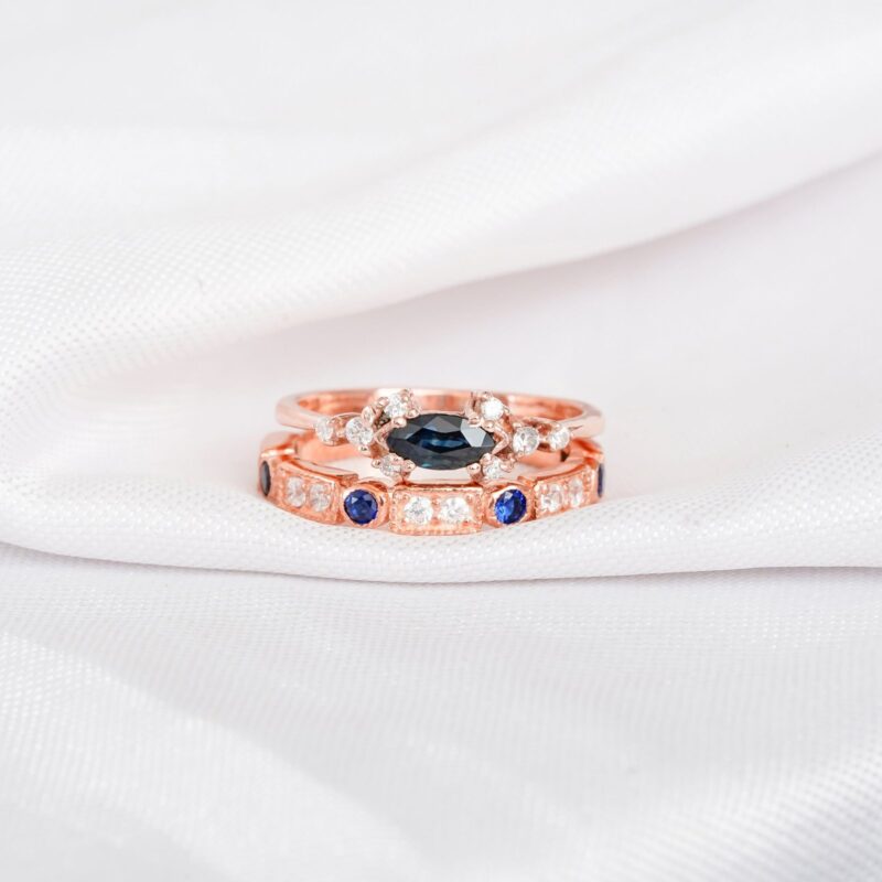 Blue Sapphire Engagement Ring Set For Women