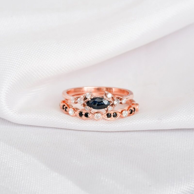 Blue Sapphire Engagement Ring Set For Women