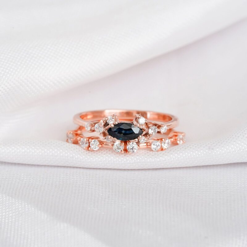 Blue Sapphire Engagement Ring Set For Women