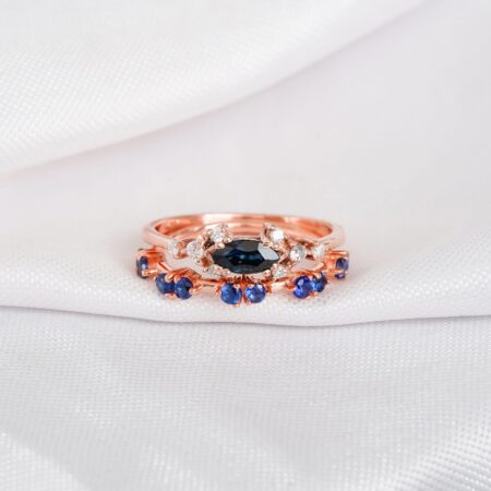 Blue Sapphire Engagement Ring Set For Women
