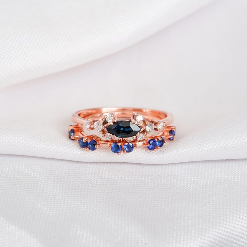 Blue Sapphire Engagement Ring Set For Women