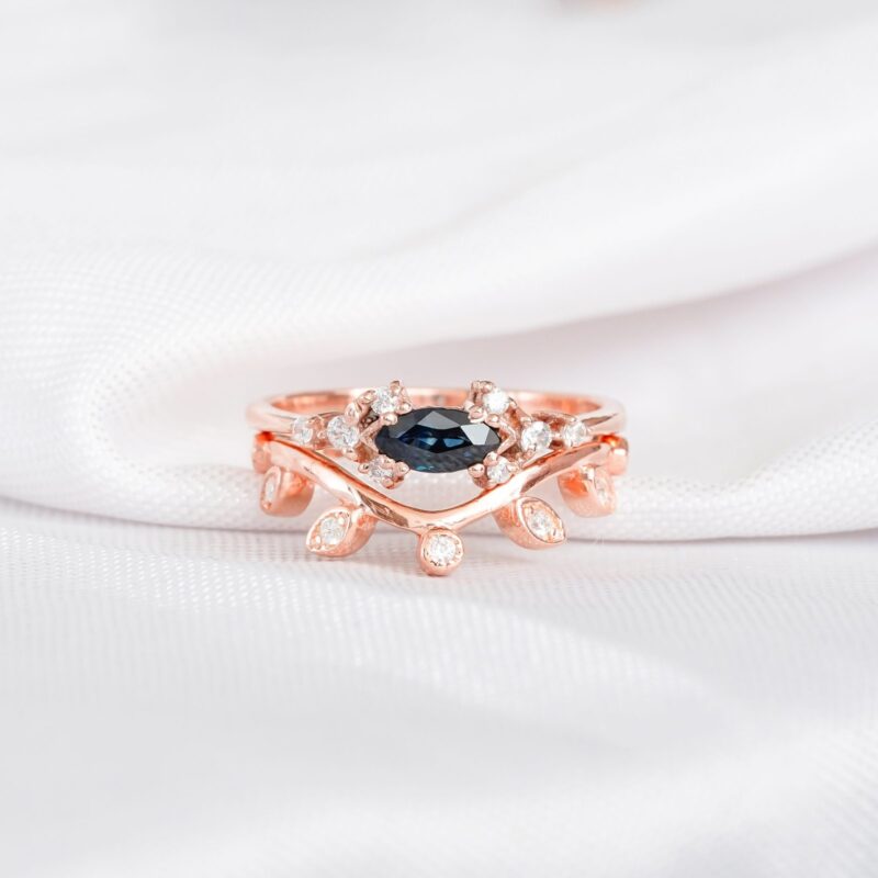 Blue Sapphire Engagement Ring Set For Women