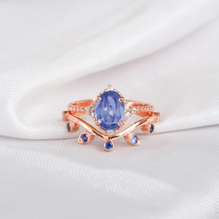 Blue Sapphire Engagement Ring Set For Women
