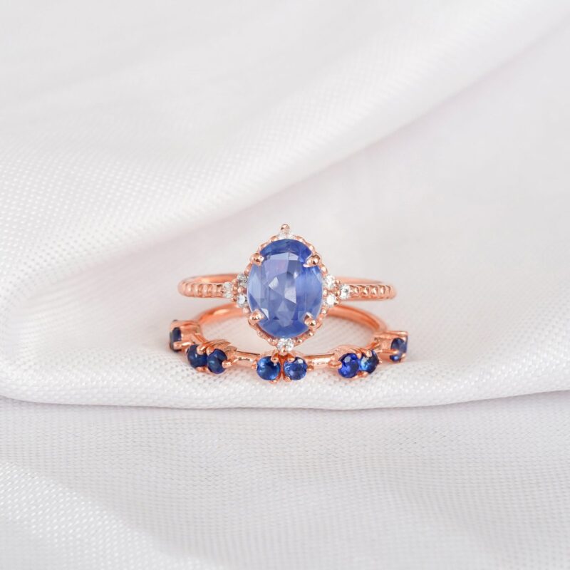 Blue Sapphire Engagement Ring Set For Women