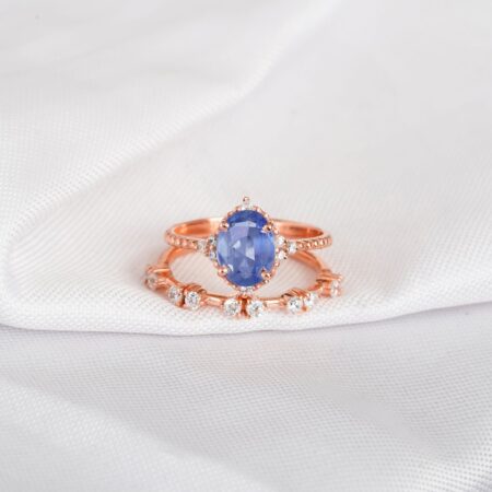 Blue Sapphire Engagement Ring Set For Women