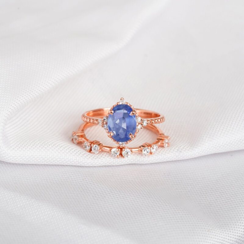 Blue Sapphire Engagement Ring Set For Women