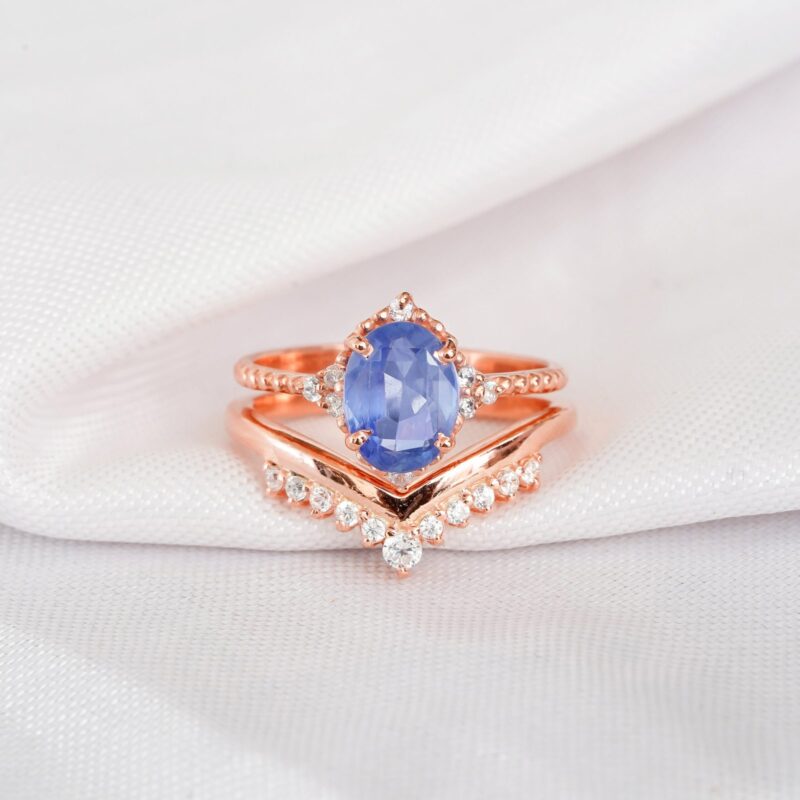 Blue Sapphire Engagement Ring Set For Women