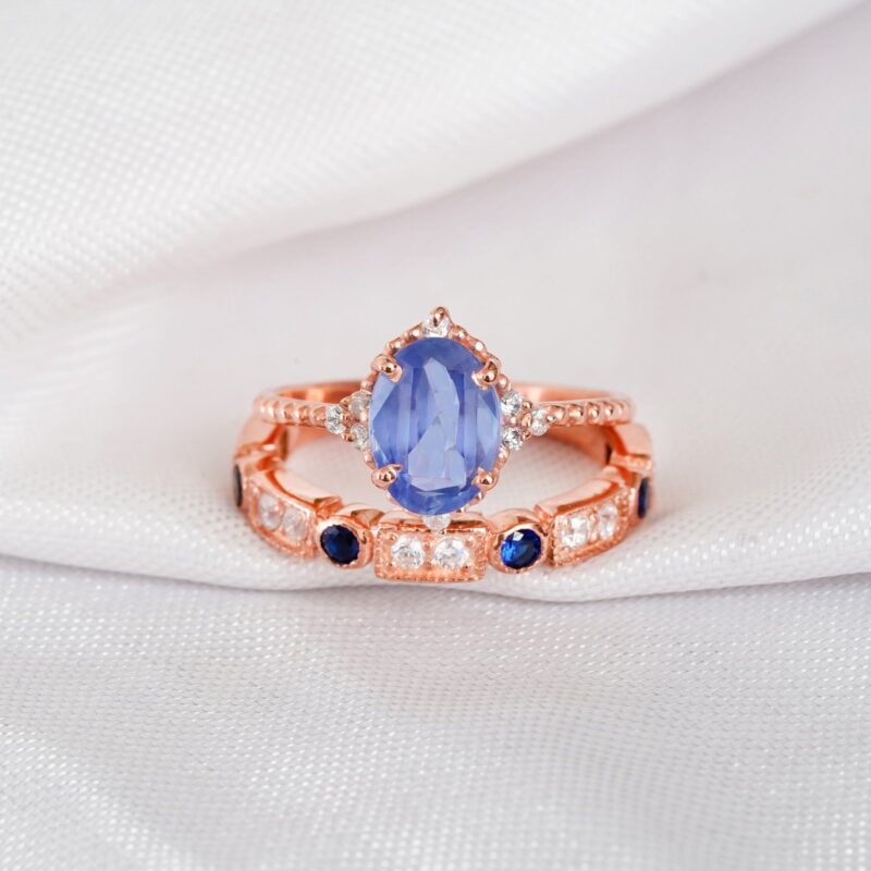 Blue Sapphire Engagement Ring Set For Women