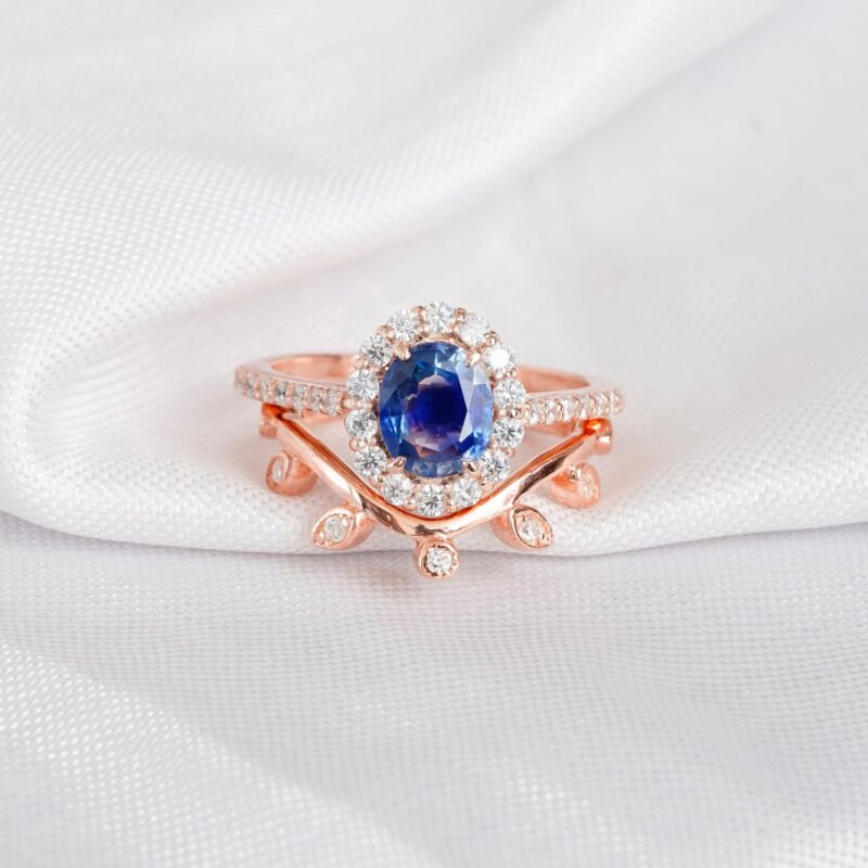 Blue Sapphire Engagement Ring Set For Women