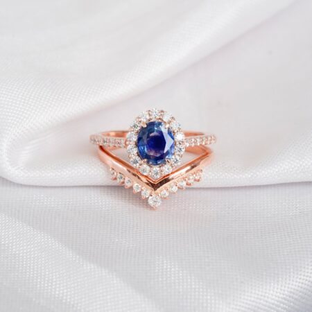 Blue Sapphire Engagement Ring Set For Women