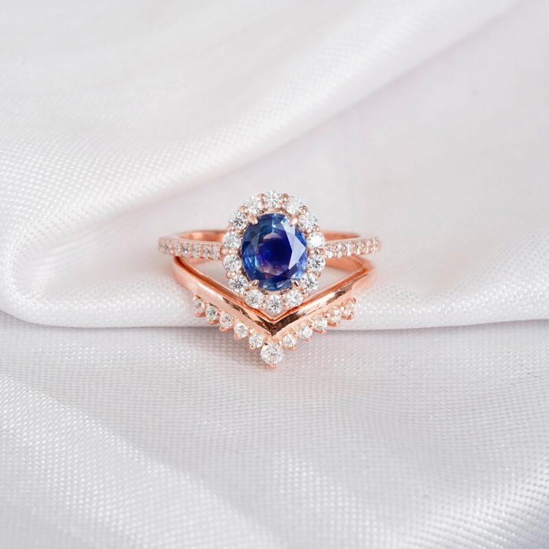 Blue Sapphire Engagement Ring Set For Women
