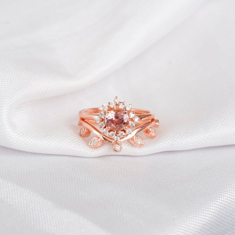 Morganite Engagement Ring Set For Women