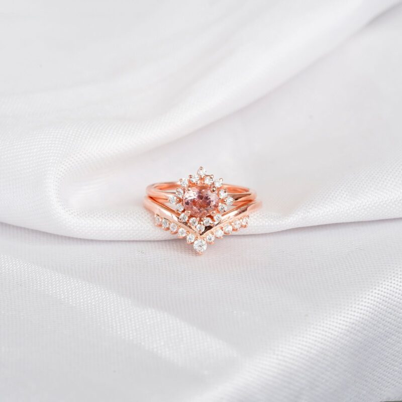 Morganite Engagement Ring Set For Women