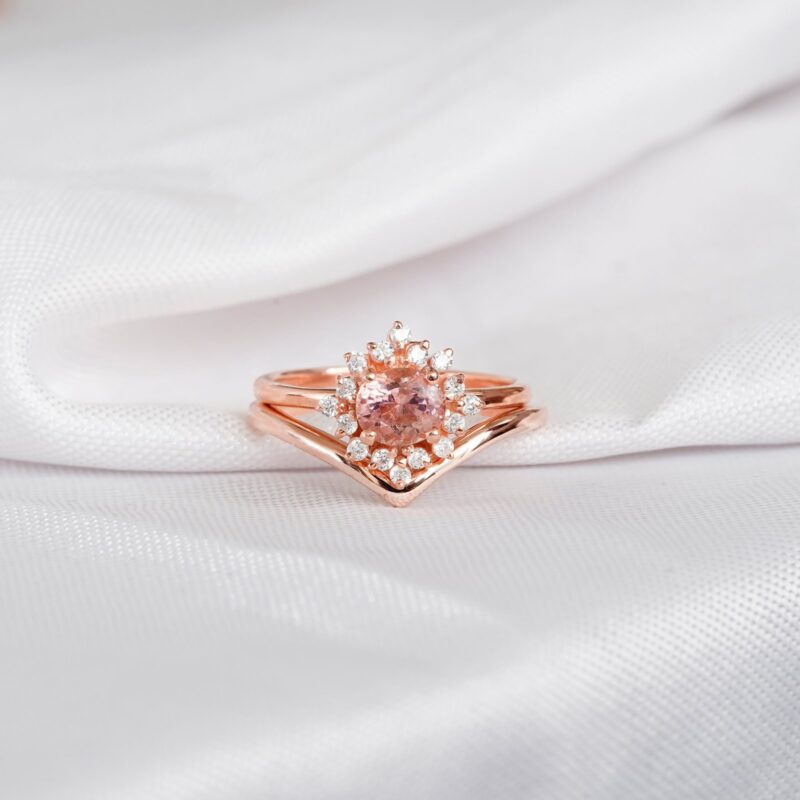 Morganite Engagement Ring Set For Women