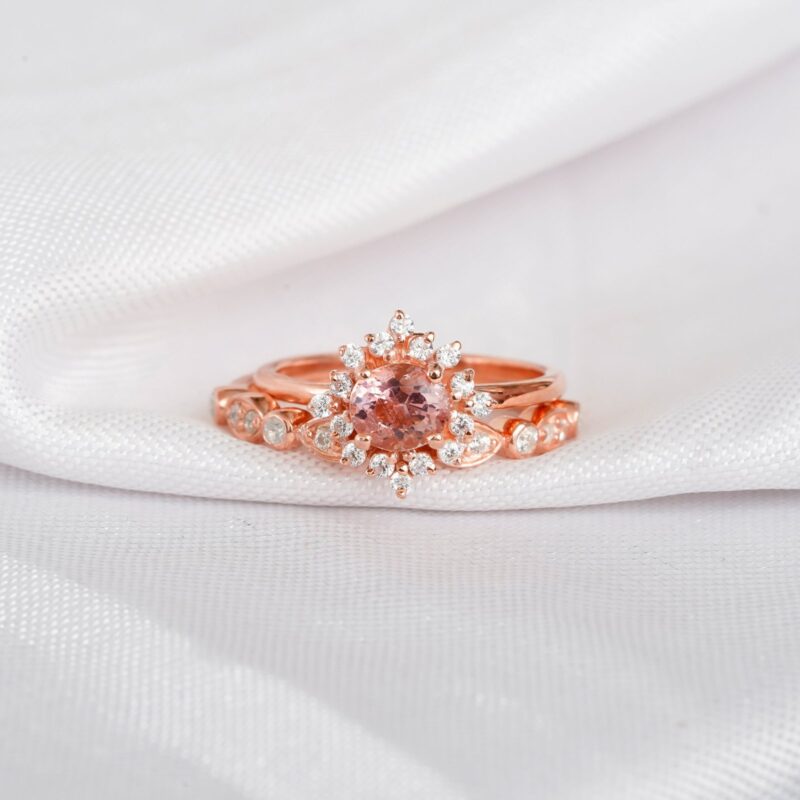 Morganite Engagement Ring Set For Women