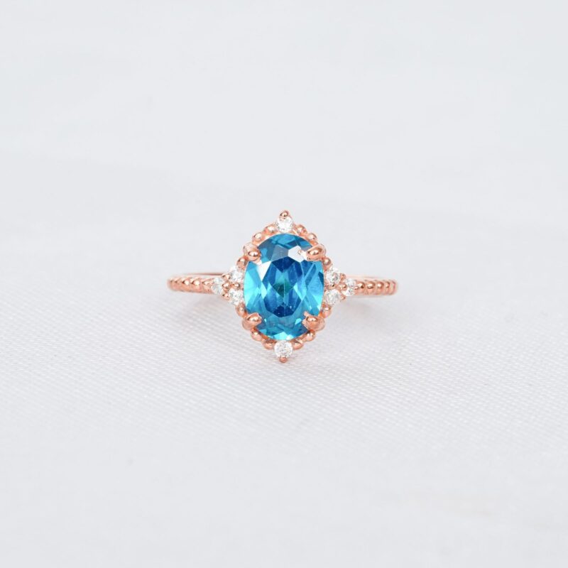 Oval Blue Topaz Ring for Women - Image 2