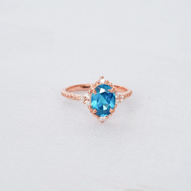 Oval Blue Topaz Ring for Women - Image 3