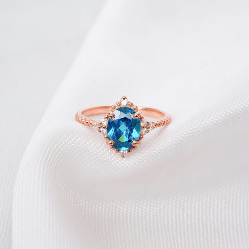 Oval Blue Topaz Ring for Women