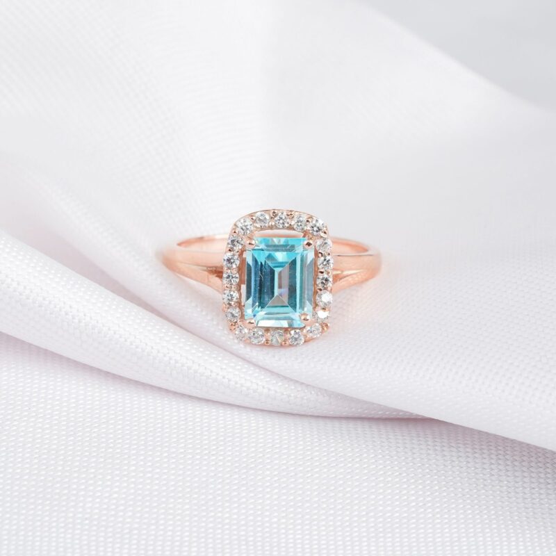 Emerald Cut Aquamarine Ring for Women