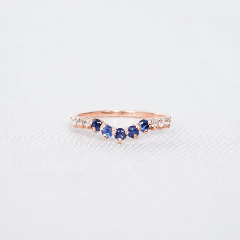 Blue Sapphire & Diamond Wedding Band For Women - Image 5