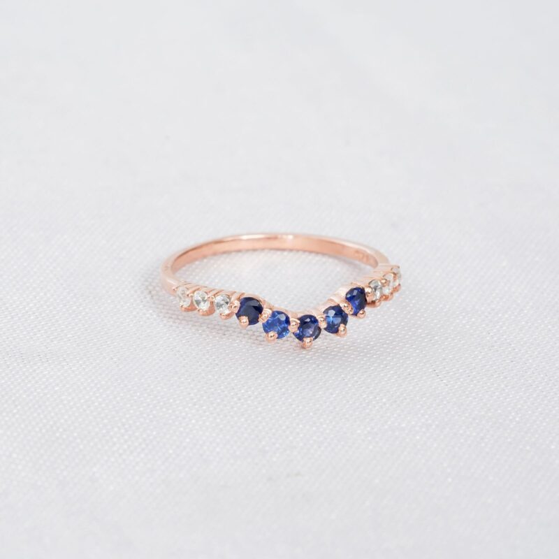 Blue Sapphire & Diamond Wedding Band For Women - Image 4