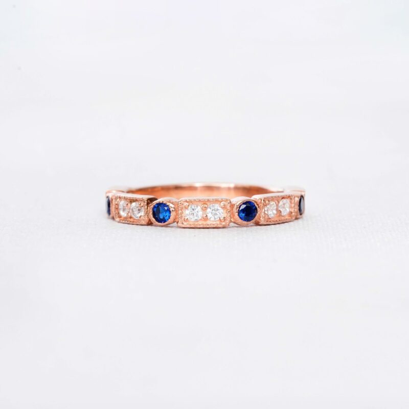 Blue Sapphire Diamond Wedding Band For Women - Image 2