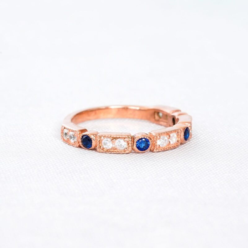 Blue Sapphire Diamond Wedding Band For Women - Image 3